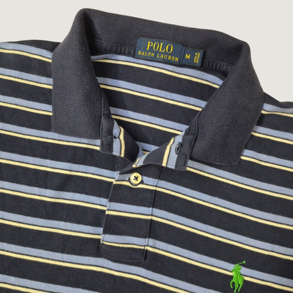 Polo Ralph Lauren Polo Men Medium Navy Blue Striped Heritage Preppy Cotton Shirt
